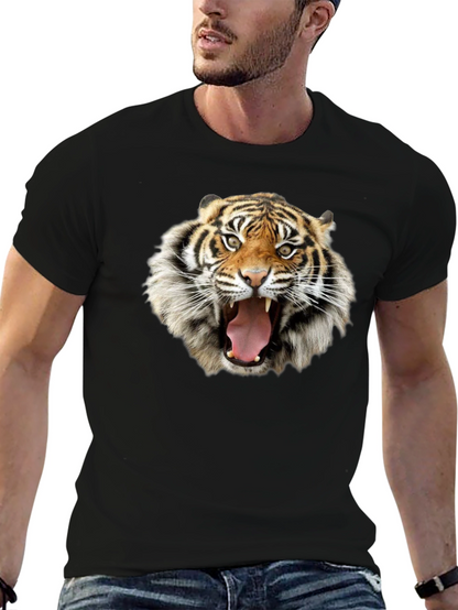 Tiger Face Graphic Print Black T-Shirt