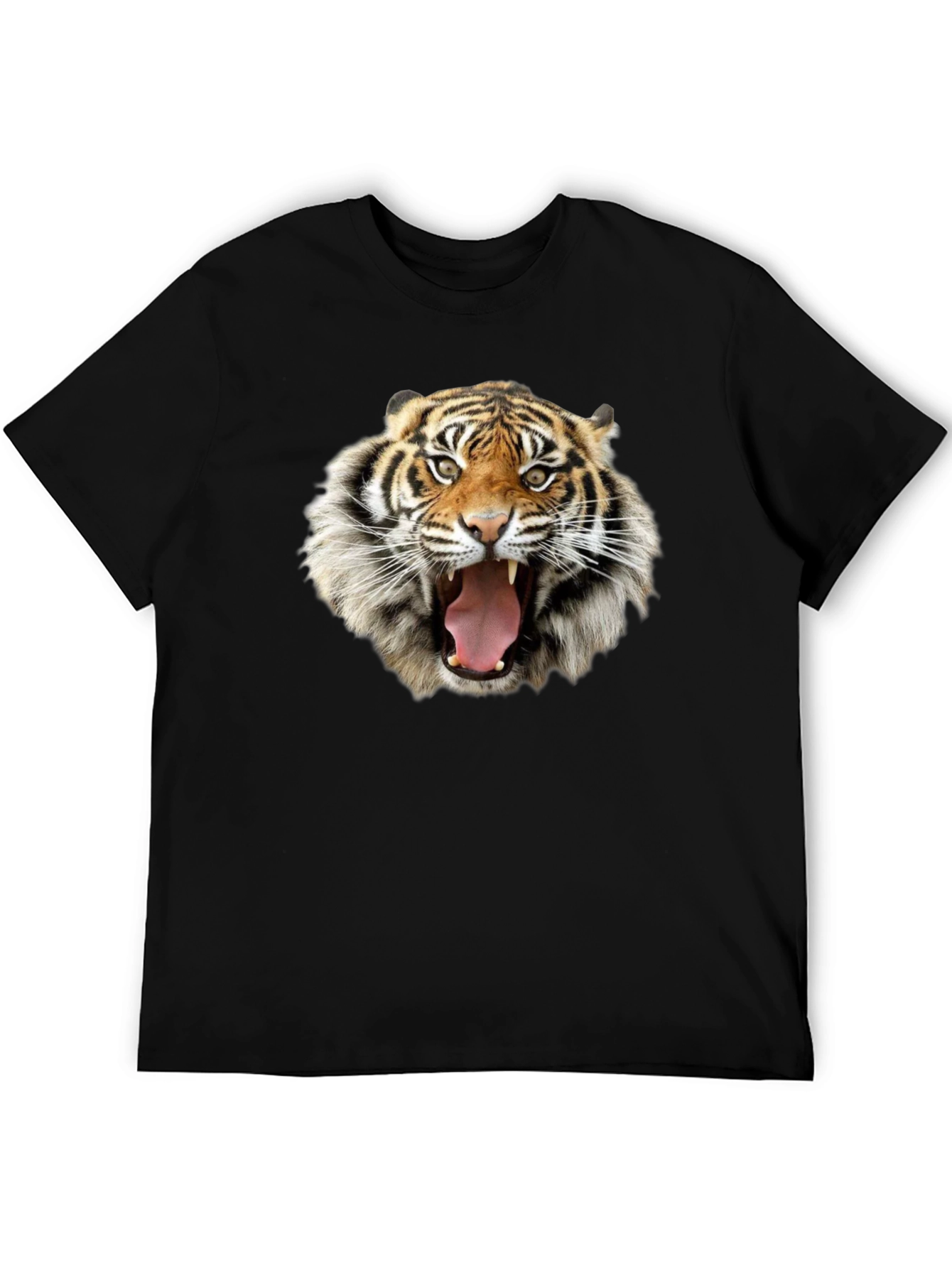 Tiger Face Graphic Print Black T-Shirt