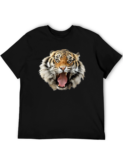 Tiger Face Graphic Print Black T-Shirt