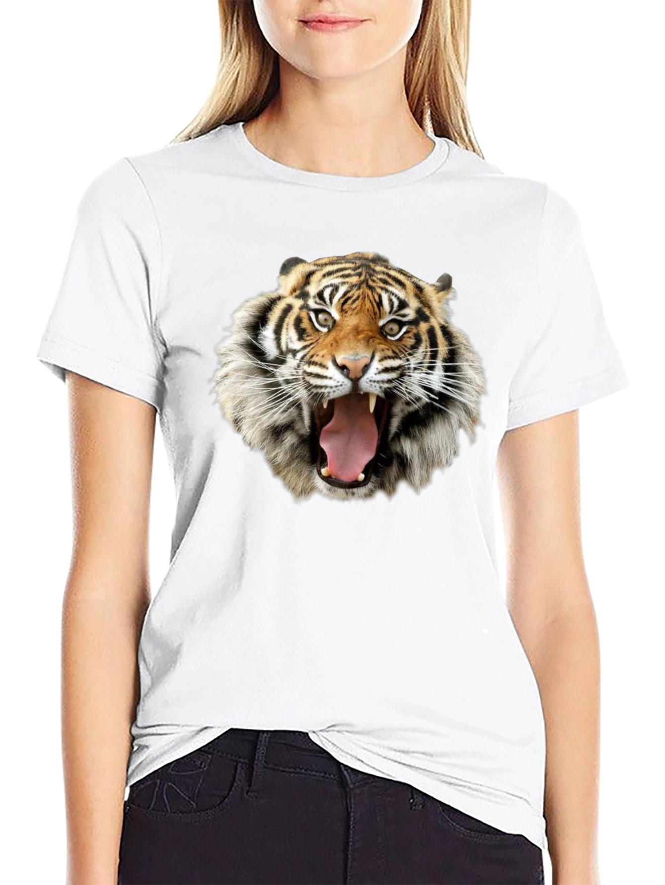 Tiger Face Graphic Print Black T-Shirt