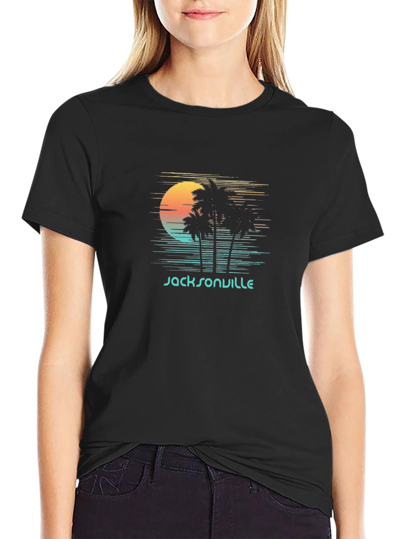 Jacksonville Retro Sunset Palm Tree Graphic Tee