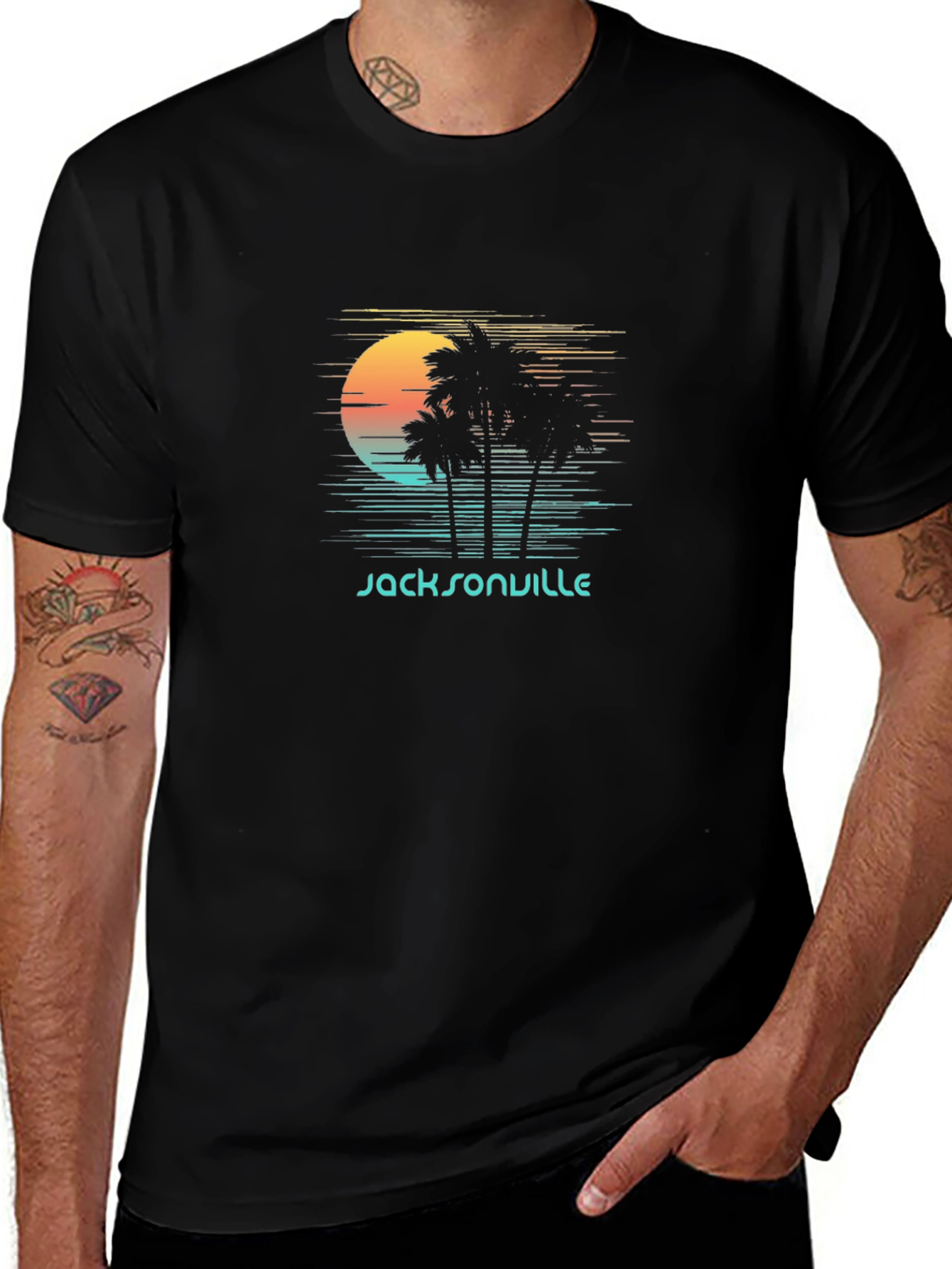Jacksonville Retro Sunset Palm Tree Graphic Tee