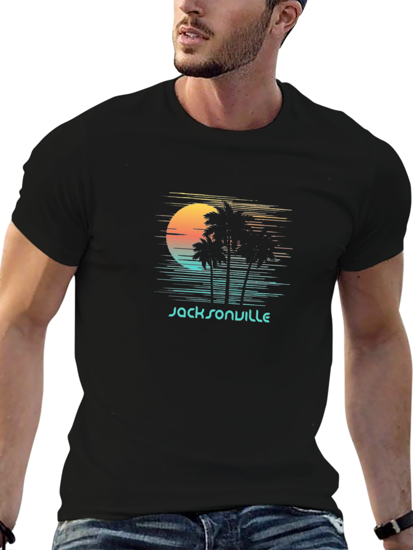 Jacksonville Retro Sunset Palm Tree Graphic Tee