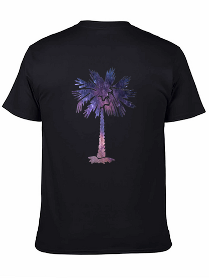 Cosmic Palm Tree Graphic Tee - Stylish Black T-Shirt