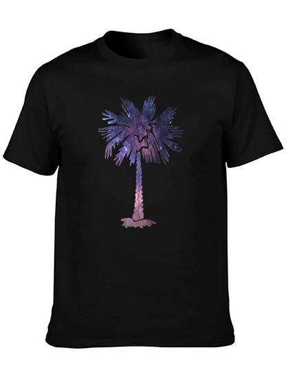 Cosmic Palm Tree Graphic Tee - Stylish Black T-Shirt