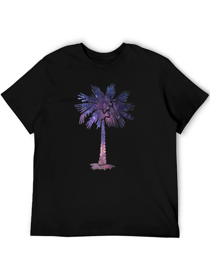 Cosmic Palm Tree Graphic Tee - Stylish Black T-Shirt
