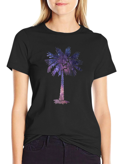 Cosmic Palm Tree Graphic Tee - Stylish Black T-Shirt
