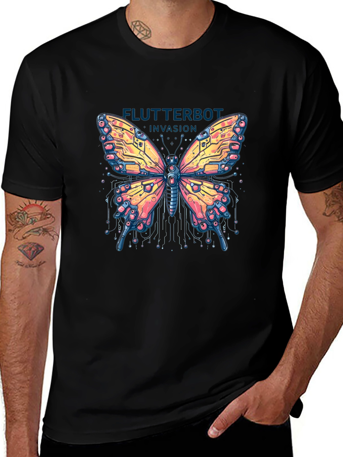 Flutterbot Invasion T-Shirt - Robotic Butterfly Design