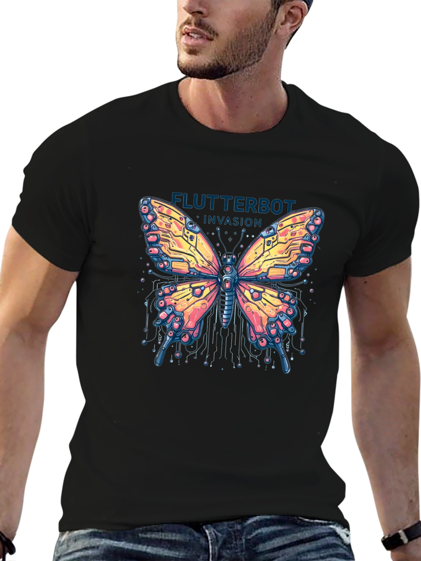 Flutterbot Invasion T-Shirt - Robotic Butterfly Design