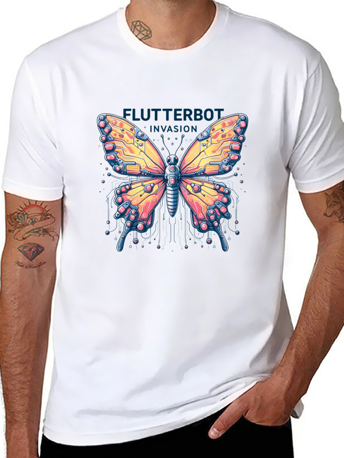 Flutterbot Invasion T-Shirt - Robotic Butterfly Design