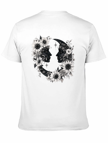 Floral Moon Faces Graphic Tee - Black