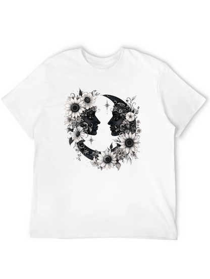 Floral Moon Faces Graphic Tee - Black