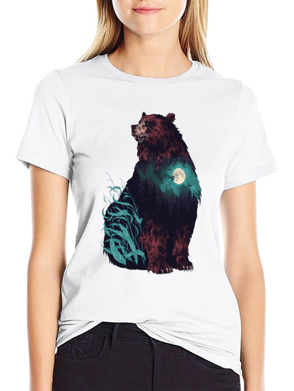 Bear Forest Moon Graphic T-Shirt