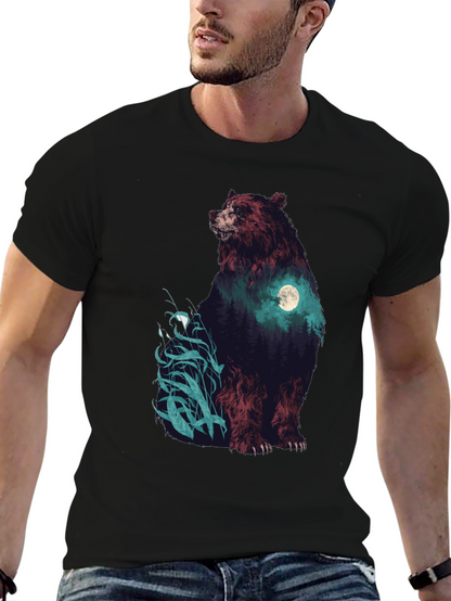 Bear Forest Moon Graphic T-Shirt