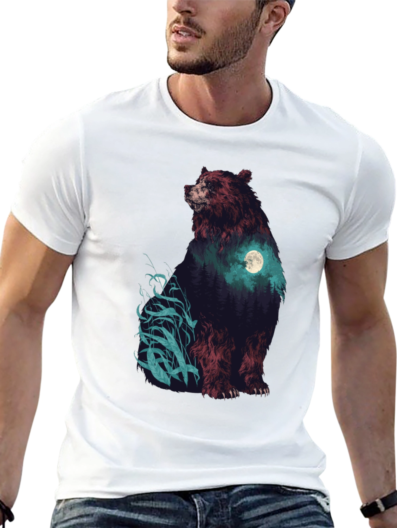 Bear Forest Moon Graphic T-Shirt