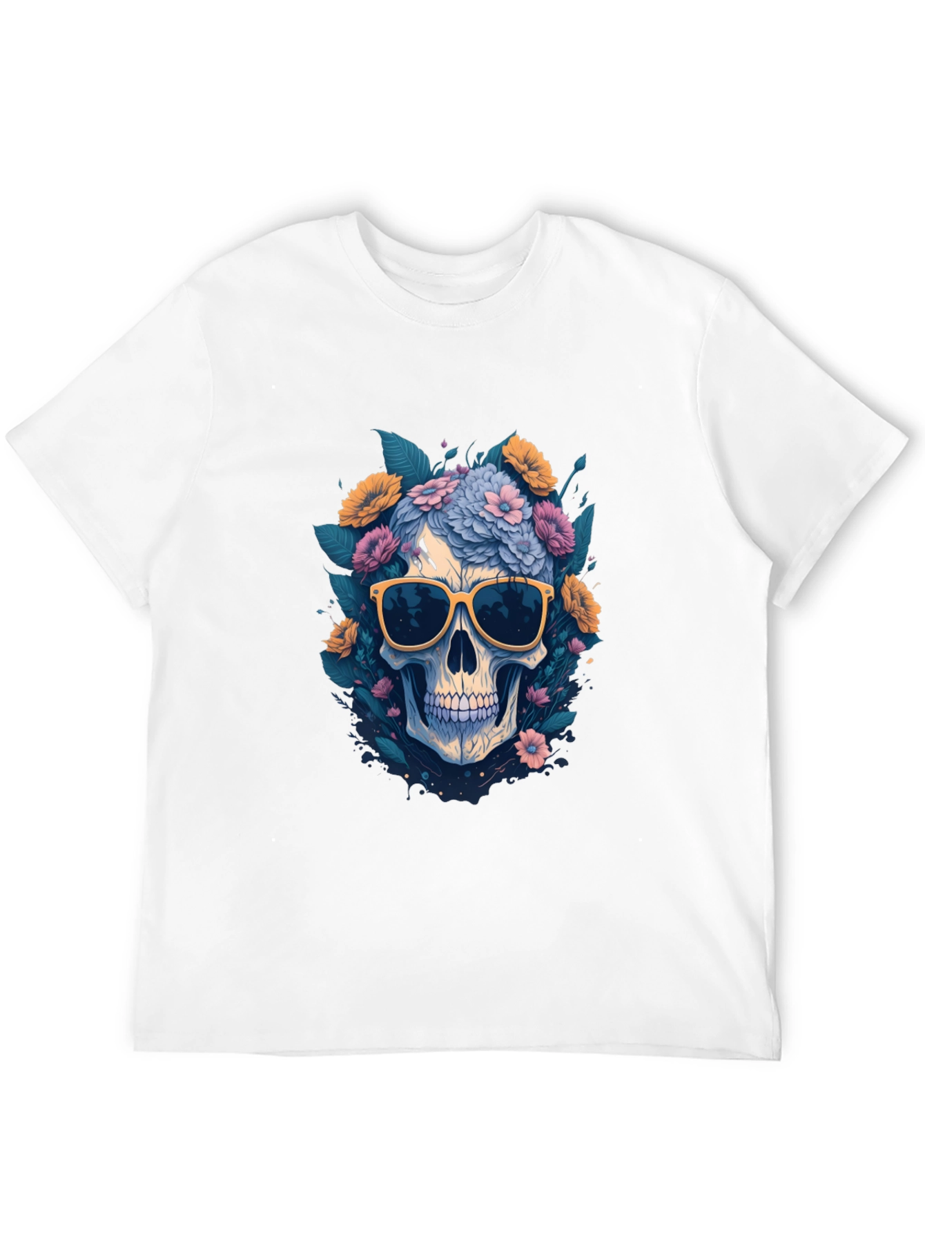 Skull with Flowers & Shades Graphic Tee