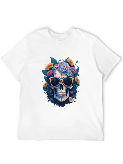 Skull with Flowers & Shades Graphic Tee
