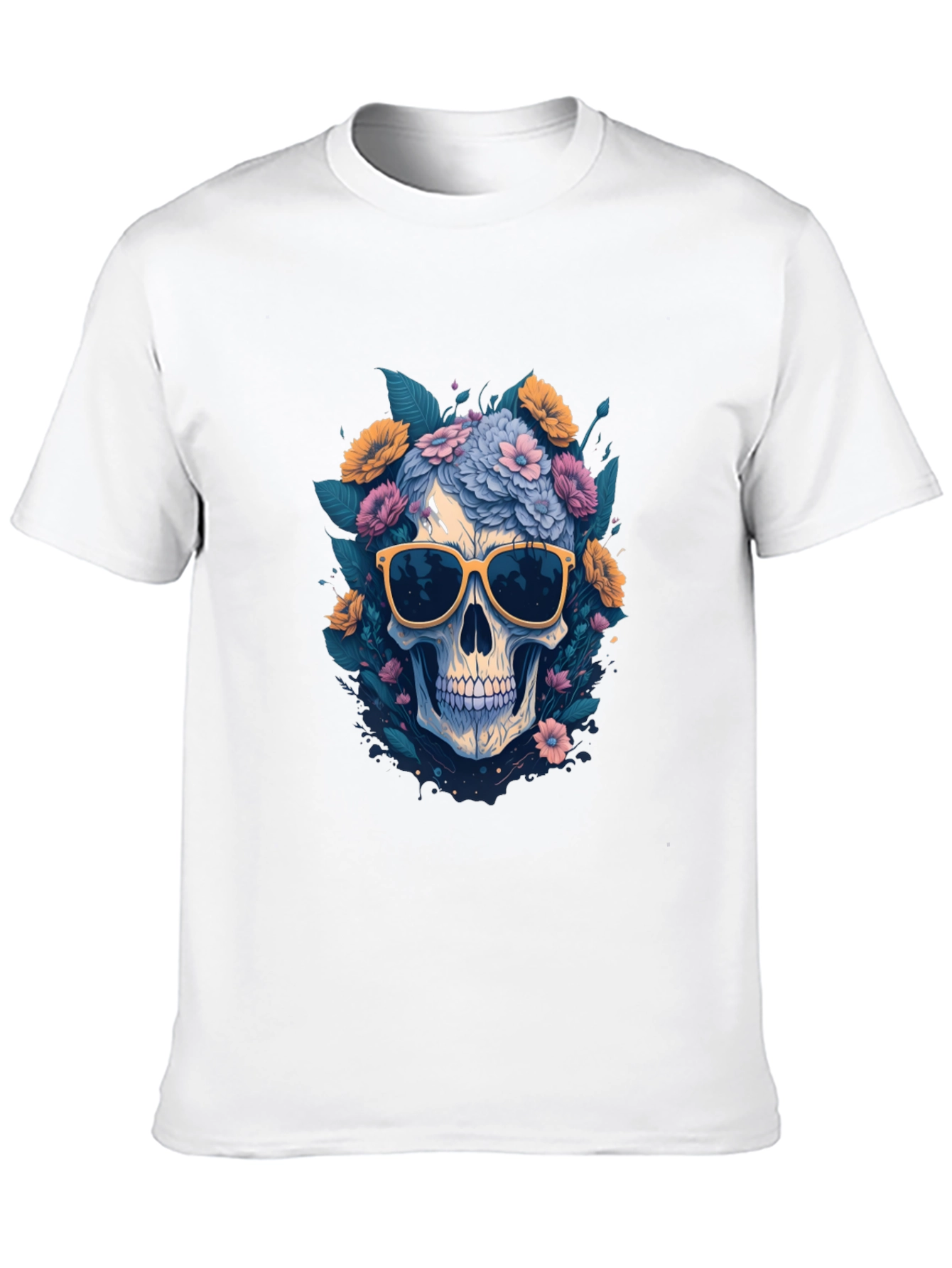 Skull with Flowers & Shades Graphic Tee
