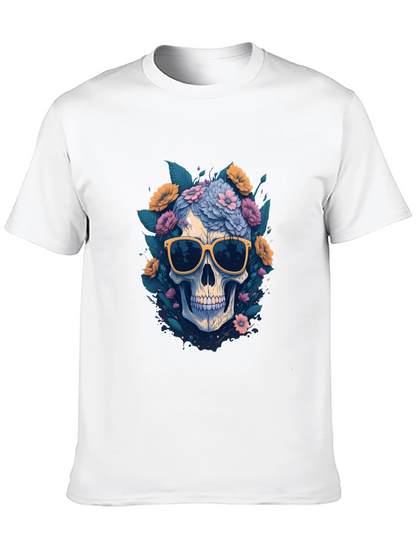 Skull with Flowers & Shades Graphic Tee