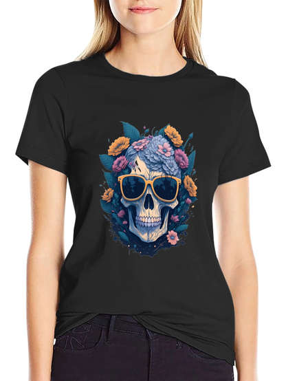 Skull with Flowers & Shades Graphic Tee