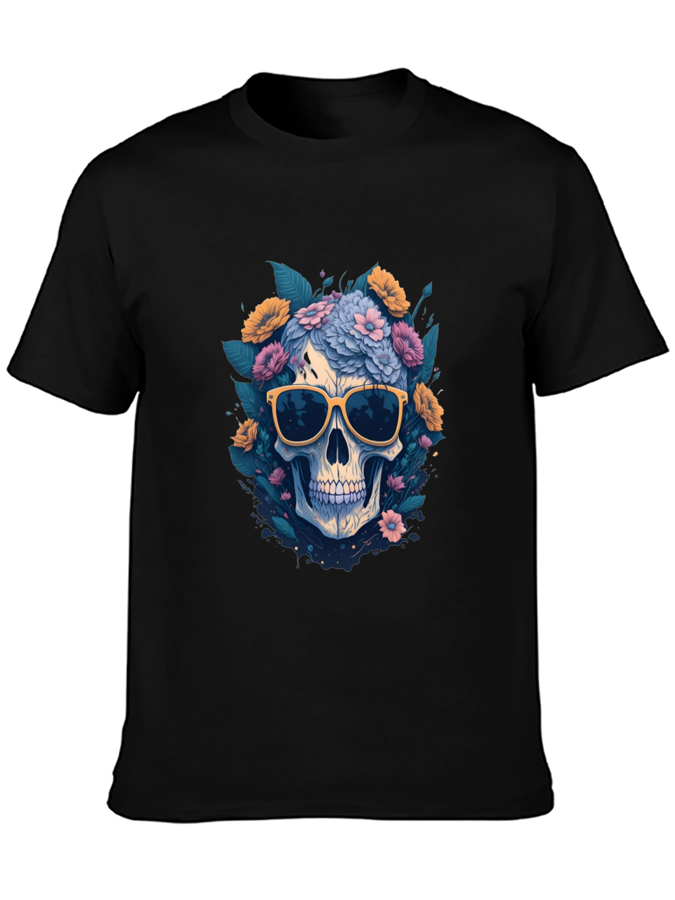 Skull with Flowers & Shades Graphic Tee