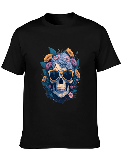 Skull with Flowers & Shades Graphic Tee