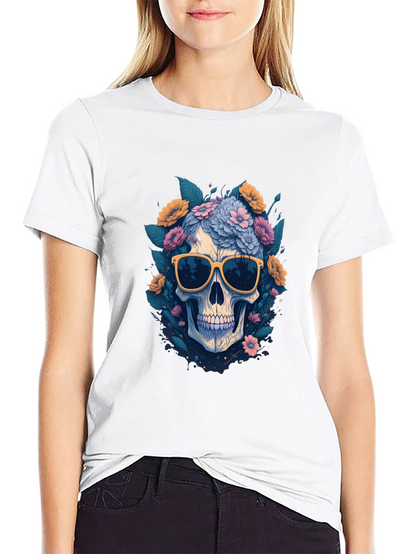 Skull with Flowers & Shades Graphic Tee