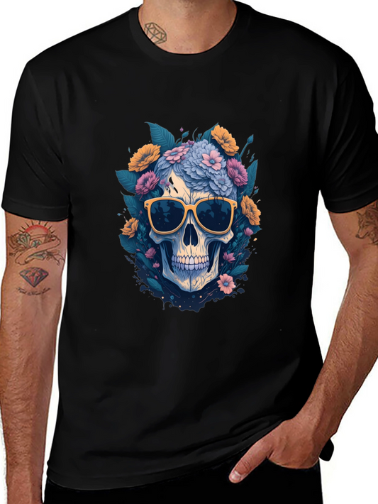 Skull with Flowers & Shades Graphic Tee