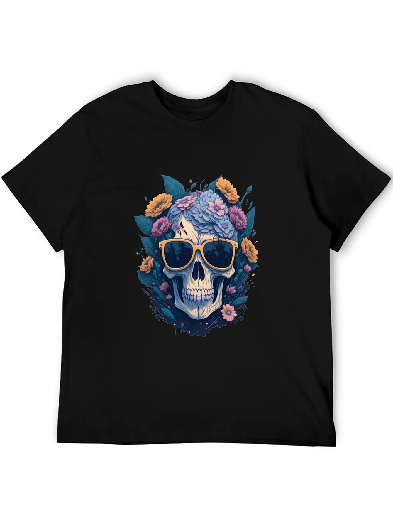 Skull with Flowers & Shades Graphic Tee