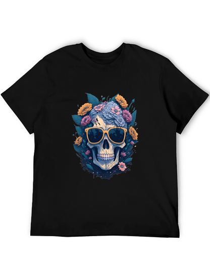 Skull with Flowers & Shades Graphic Tee