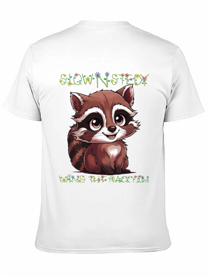 Cute Raccoon Graphic Tee - Slow & Steady Wins!