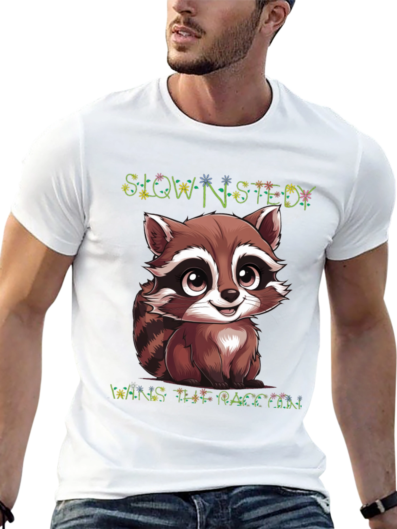 Cute Raccoon Graphic Tee - Slow & Steady Wins!
