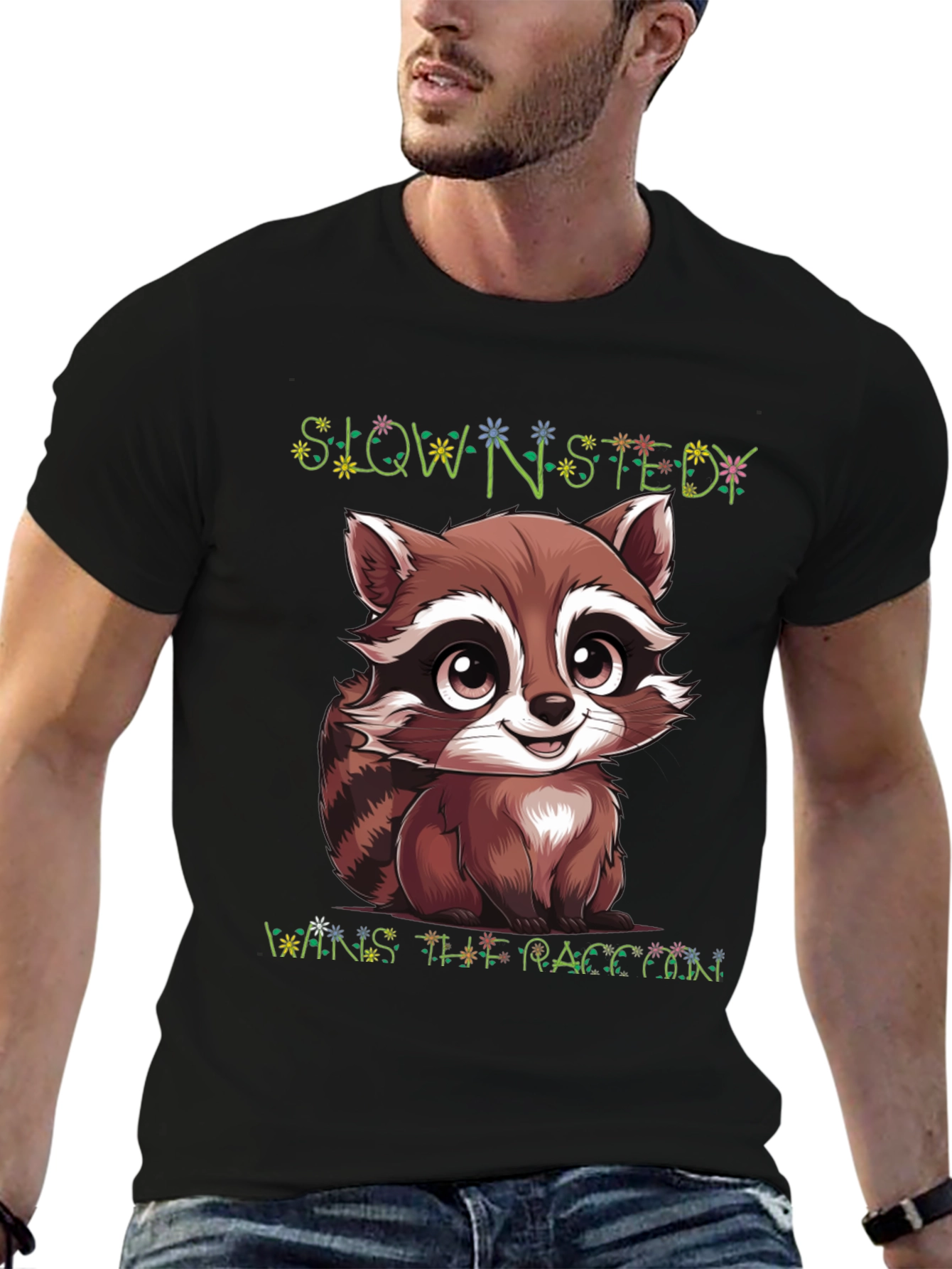 Cute Raccoon Graphic Tee - Slow & Steady Wins!