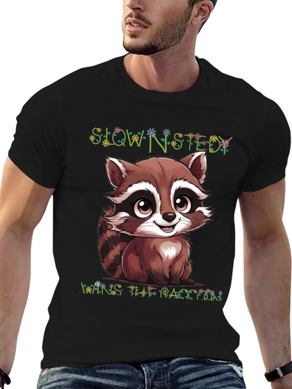 Cute Raccoon Graphic Tee - Slow & Steady Wins!