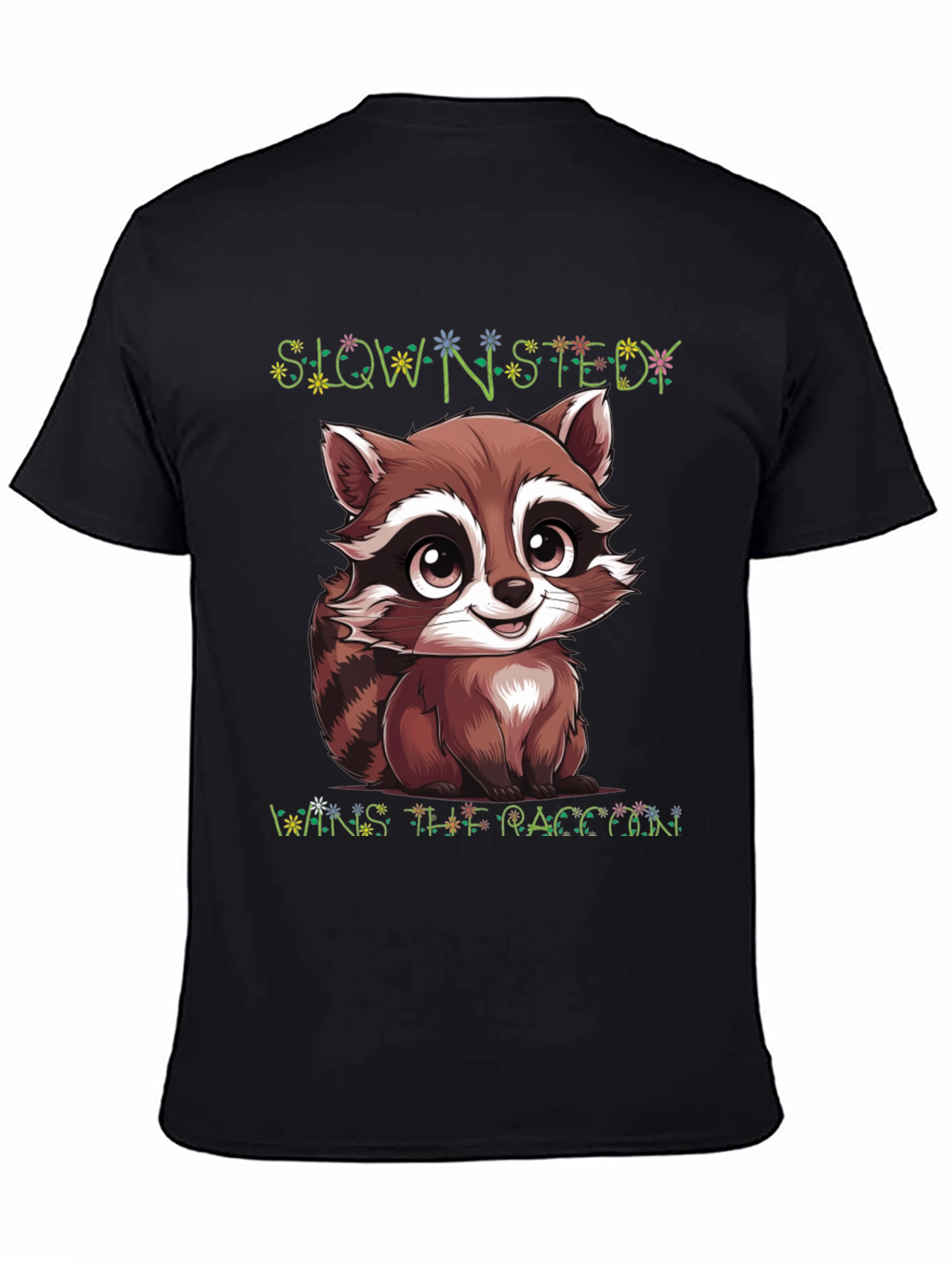 Cute Raccoon Graphic Tee - Slow & Steady Wins!