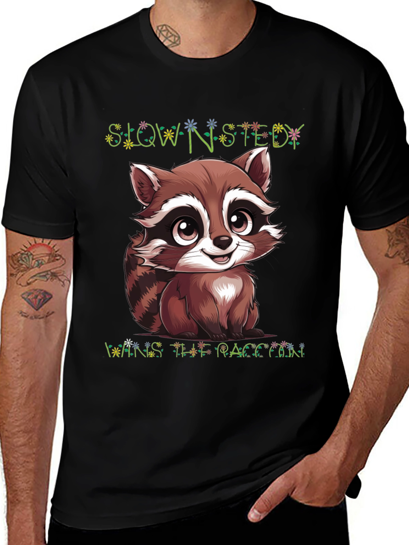 Cute Raccoon Graphic Tee - Slow & Steady Wins!