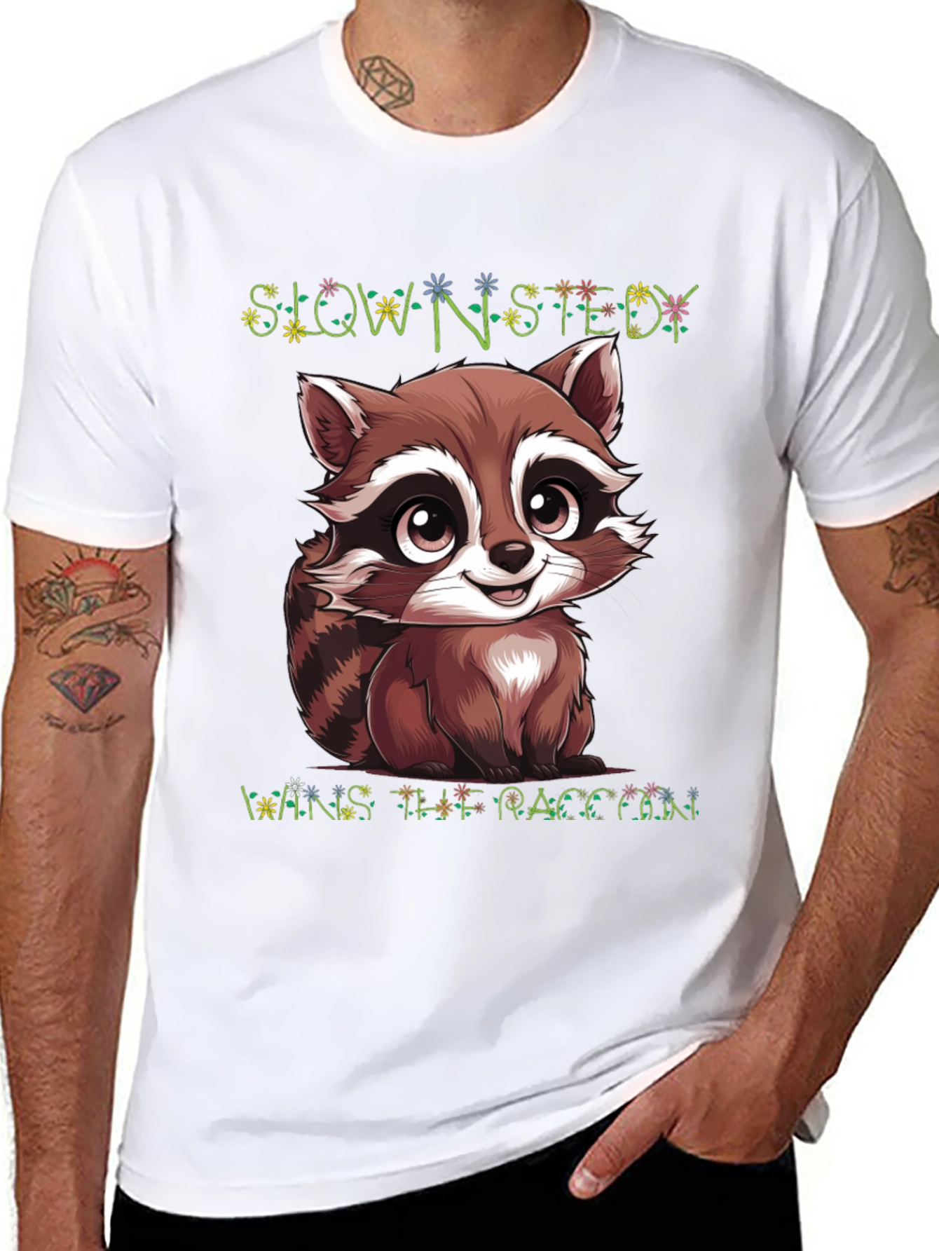 Cute Raccoon Graphic Tee - Slow & Steady Wins!
