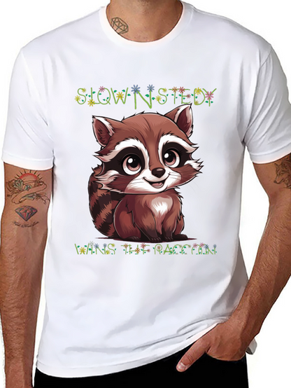 Cute Raccoon Graphic Tee - Slow & Steady Wins!