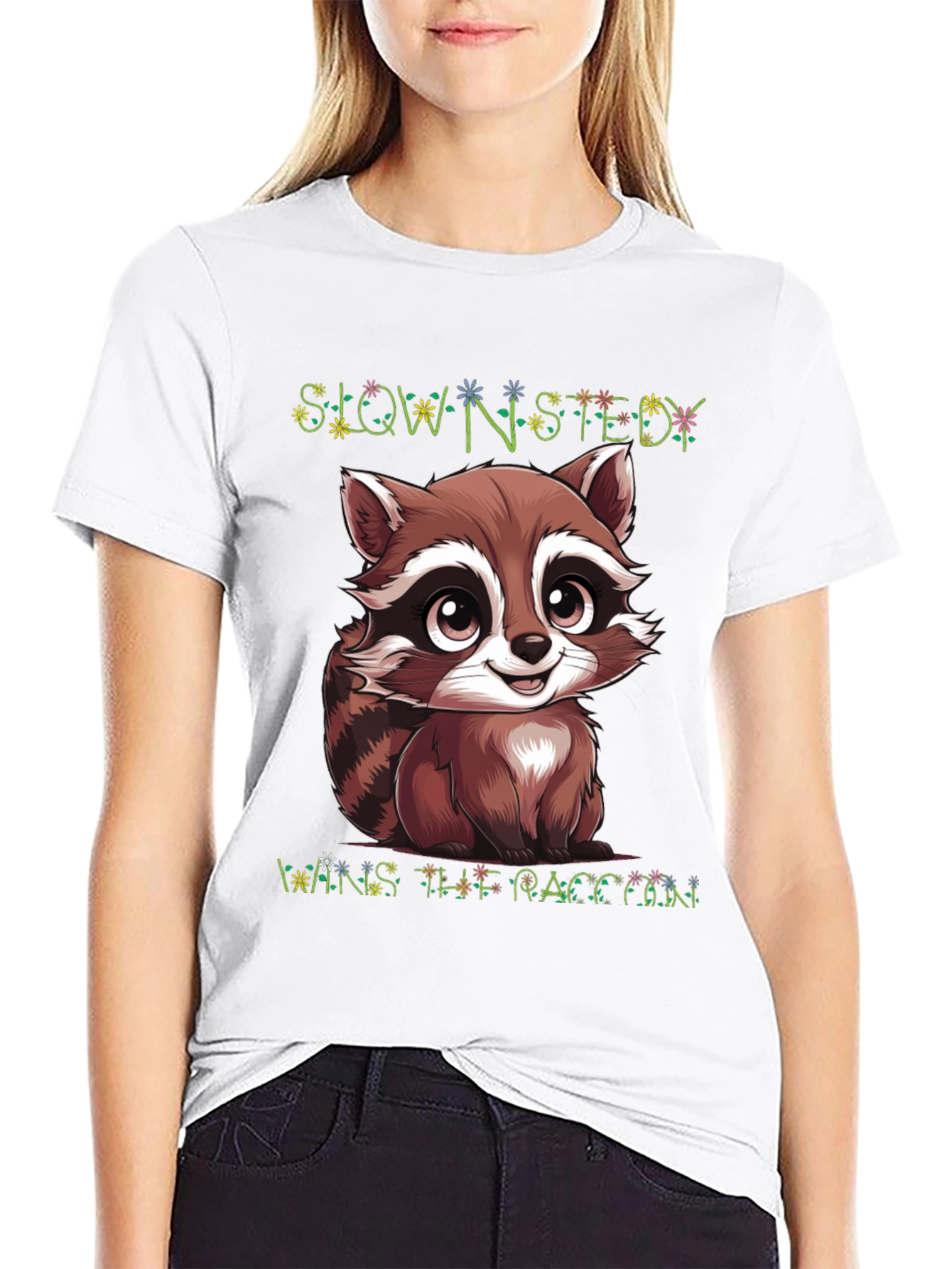 Cute Raccoon Graphic Tee - Slow & Steady Wins!