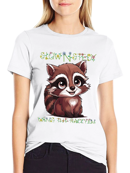 Cute Raccoon Graphic Tee - Slow & Steady Wins!