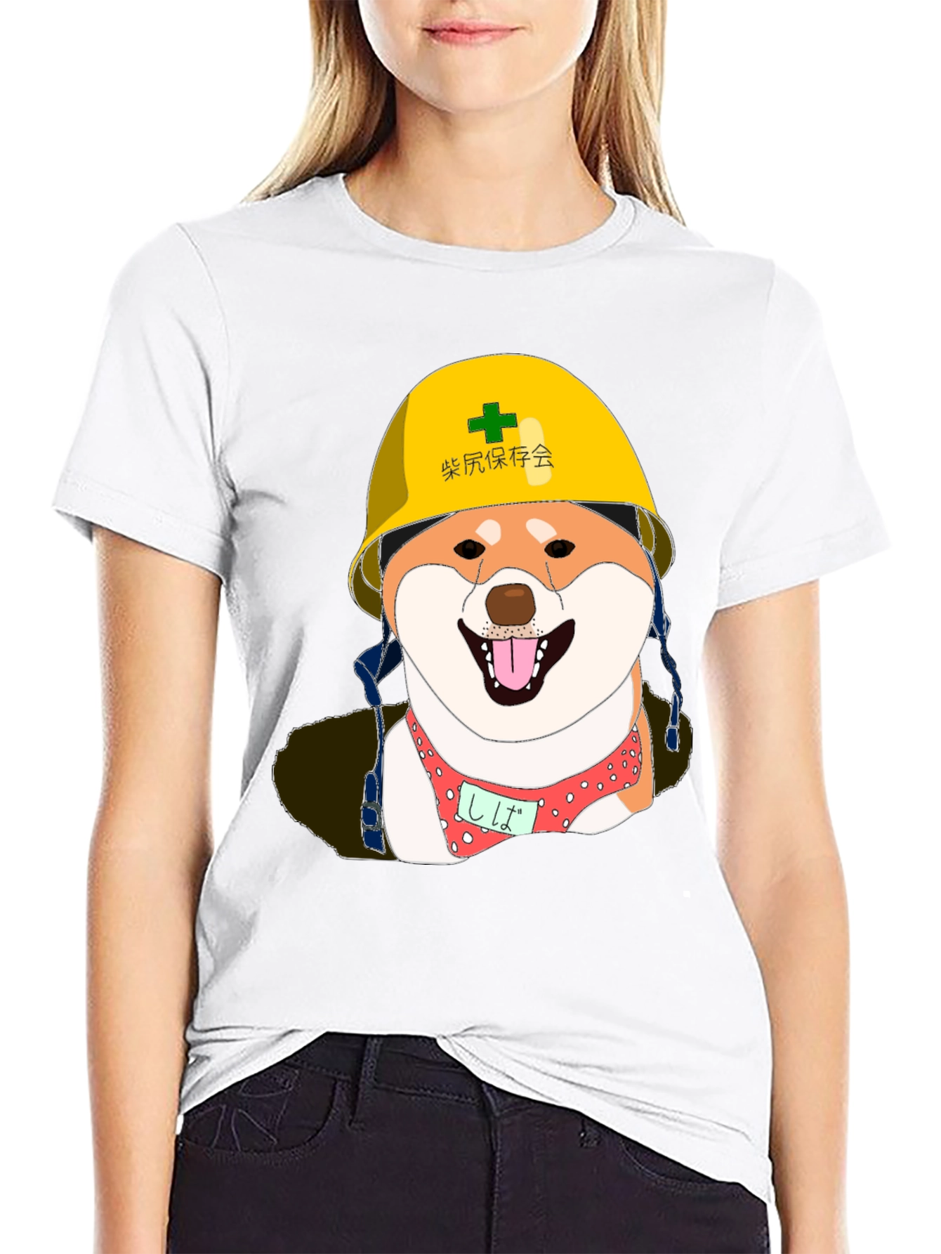 Humorous Shiba Inu Construction Dog Graphic T-Shirt