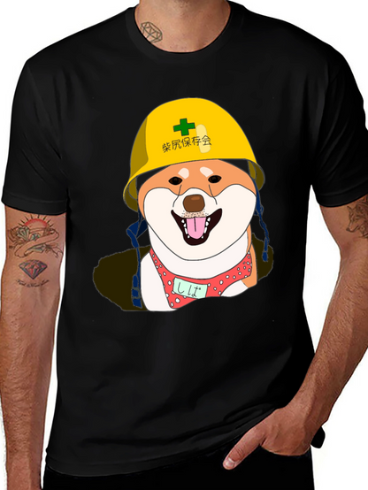 Humorous Shiba Inu Construction Dog Graphic T-Shirt