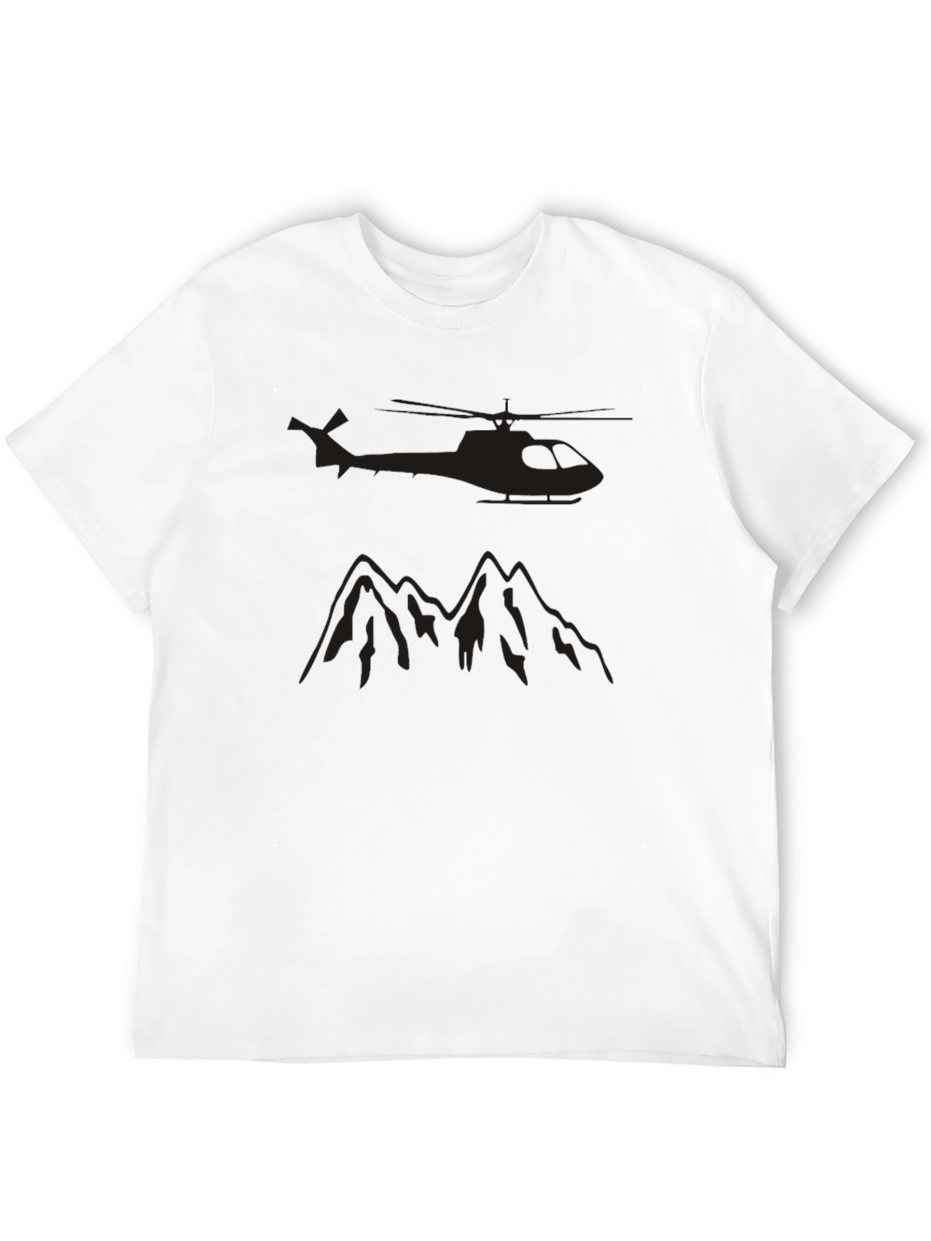 Black Helicopter & Mountain Graphic T-Shirt
