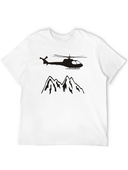 Black Helicopter & Mountain Graphic T-Shirt