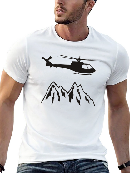 Black Helicopter & Mountain Graphic T-Shirt