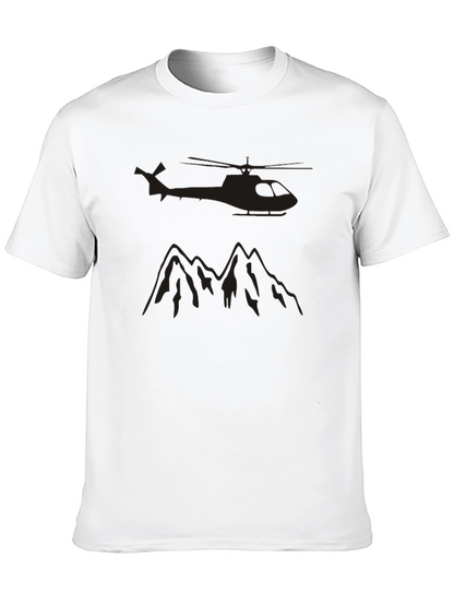 Black Helicopter & Mountain Graphic T-Shirt