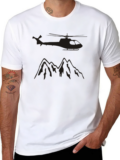 Black Helicopter & Mountain Graphic T-Shirt