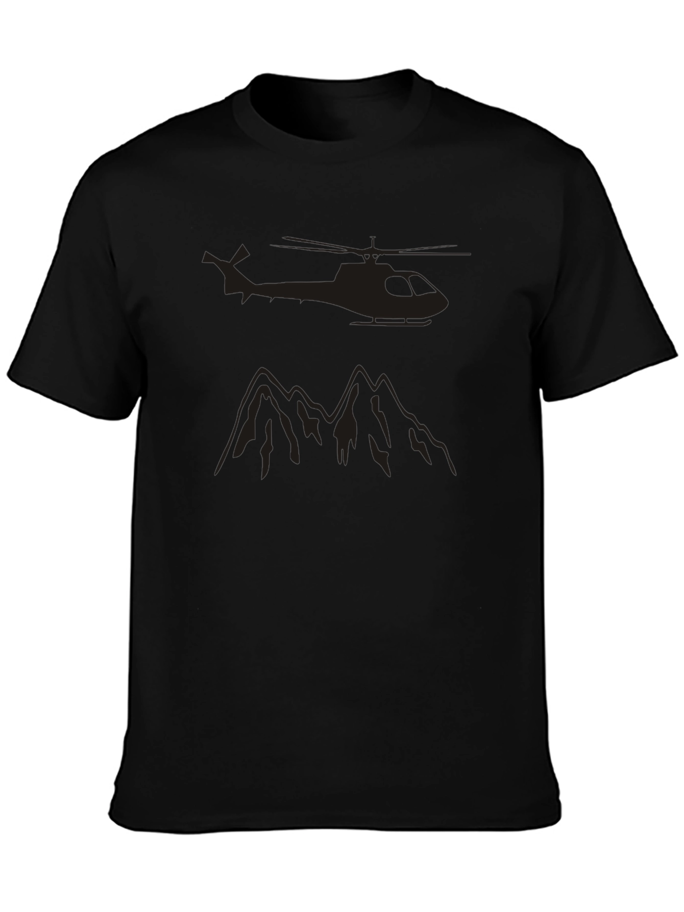 Black Helicopter & Mountain Graphic T-Shirt