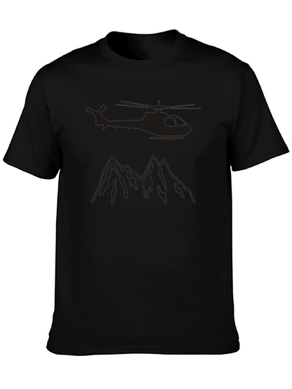 Black Helicopter & Mountain Graphic T-Shirt