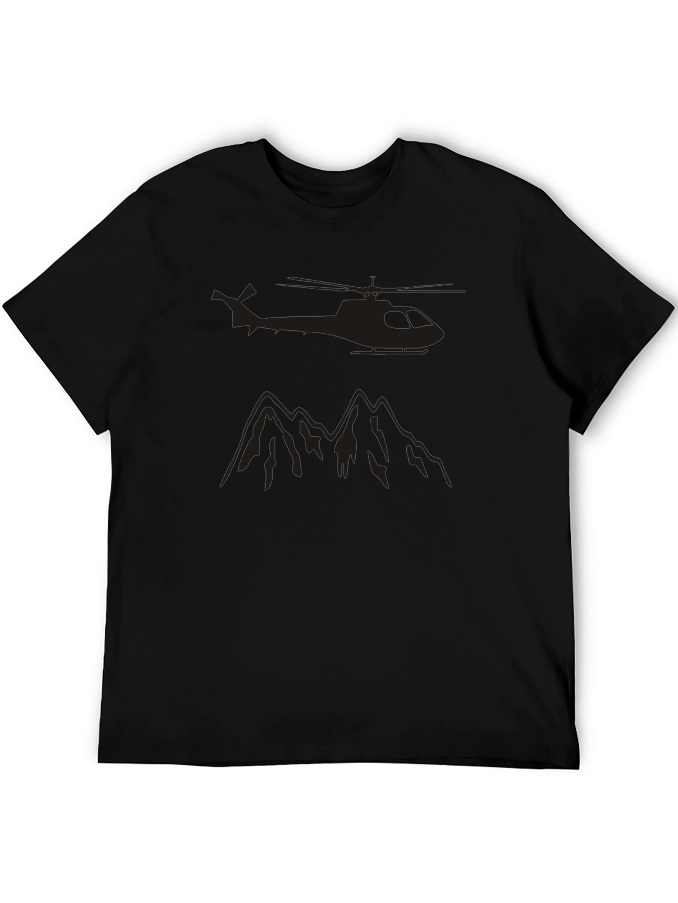 Black Helicopter & Mountain Graphic T-Shirt